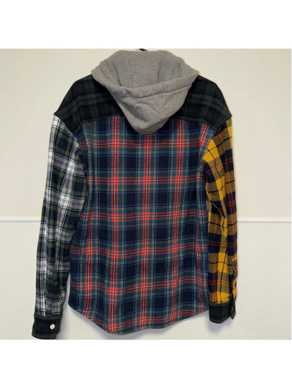 Mens American Eagle AEO Multi-color plaid Casual Shirt removable hood S Small